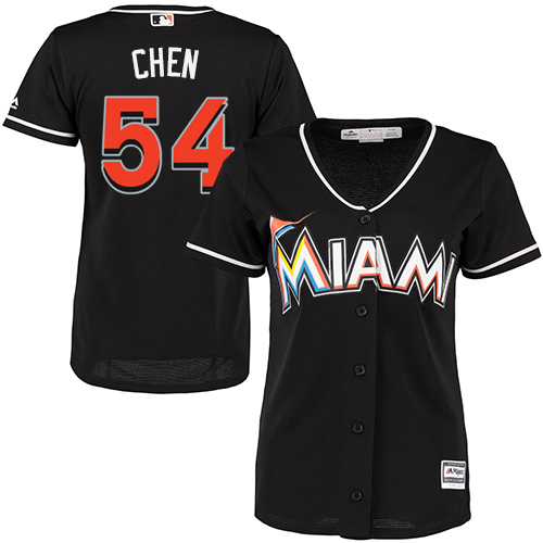 Marlins #54 Wei-Yin Chen Black Alternate Women's Stitched MLB Jersey - Click Image to Close